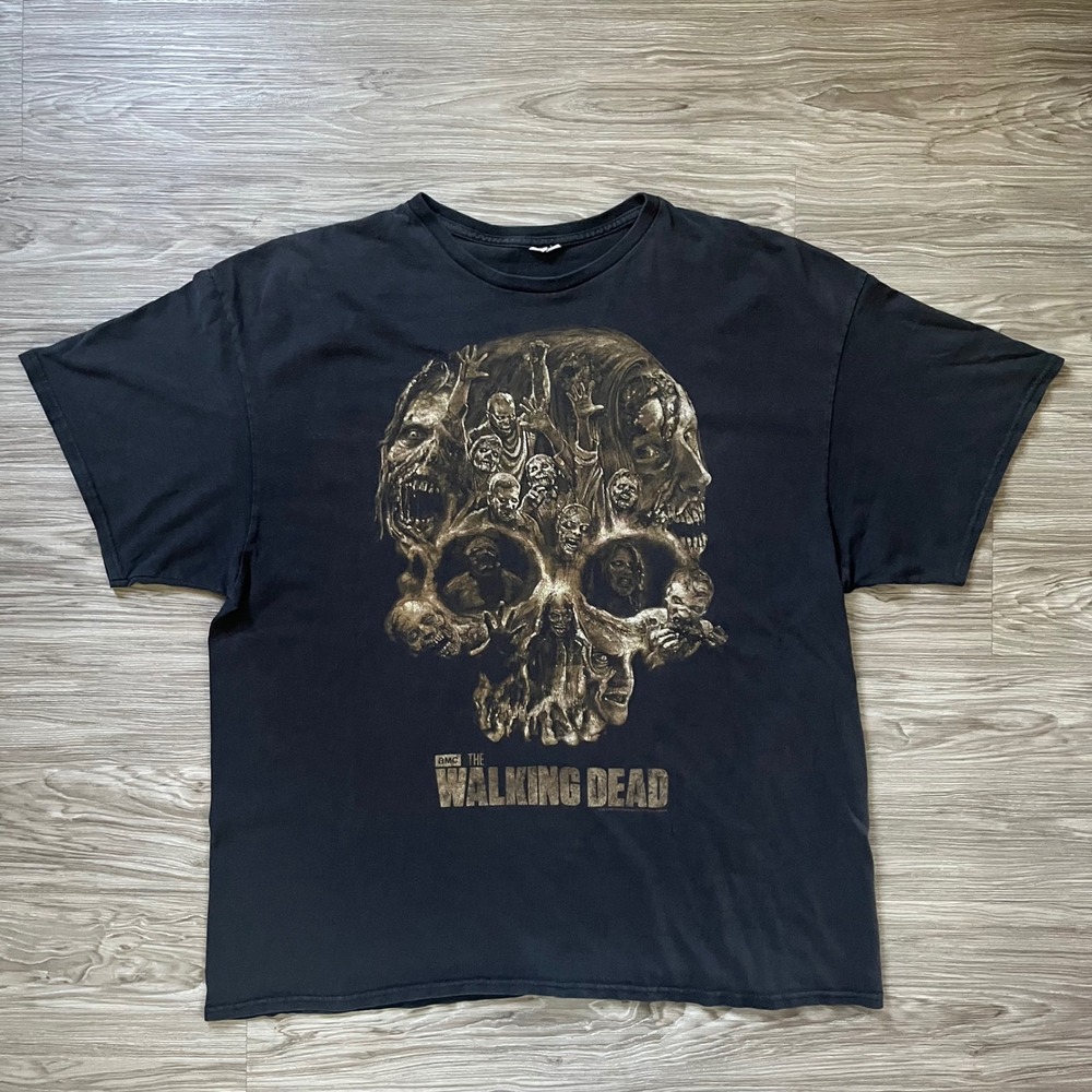 The Walking Dead AMC Mens Black Skull Walker Graphic T-Shirt 2013 Large Pinhole